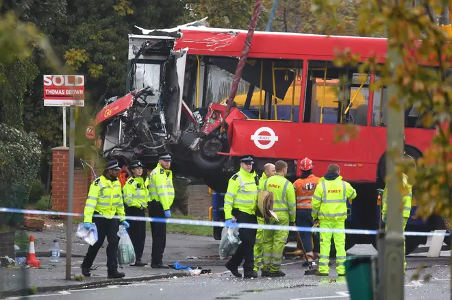 Emergency services at the scene of the crash on Halloween last year
