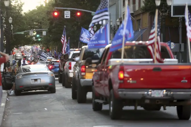 Fights broke out after hundreds of Donald Trump supporters drove into downtown Portland, Oregon