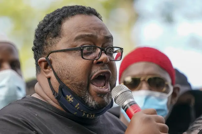 Jacob Blake's father spoke to protesters at a rally in Kenosha, Wisconsin