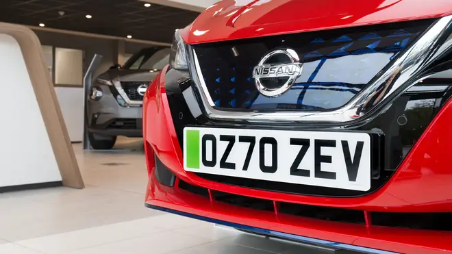 Nissan dealers are fitting green number plates to electric vehicles to give motorists a preview of what they could look like when they are launched (Nissan/PA)