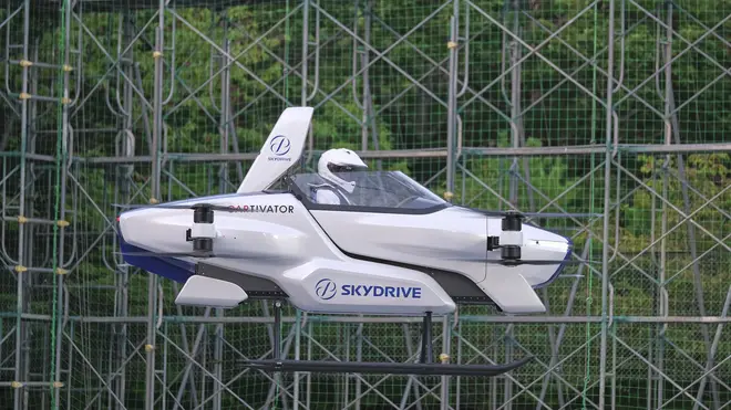 A test flight of a manned 'flying car'