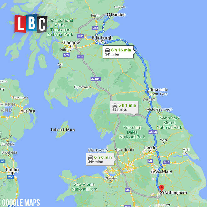The 341 mile journey from Nottingham to Dundee