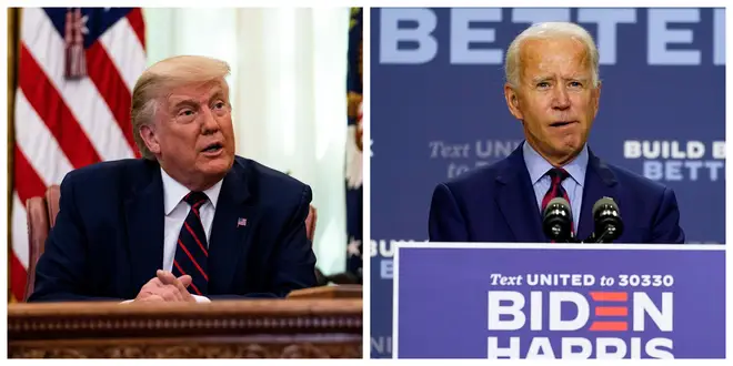 President Donald Trump (L) and Democratic nominee Joe Biden (R)