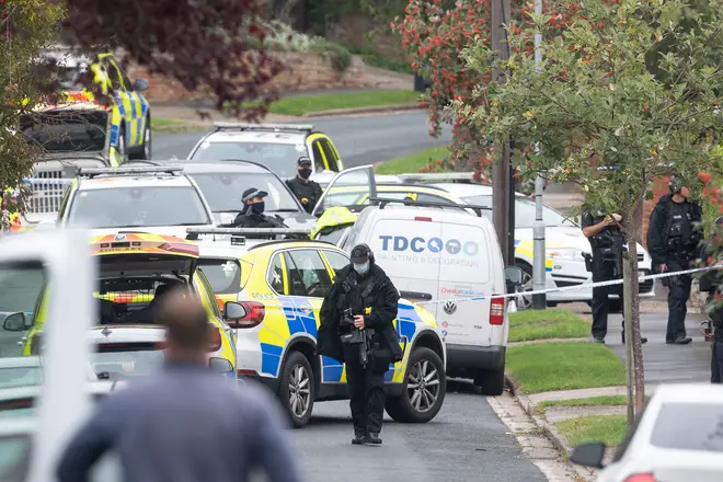 Police officers at the scene of the shooting in Kesgrave