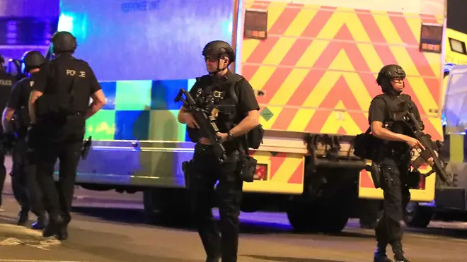 Police outside the Manchester arena following the attack