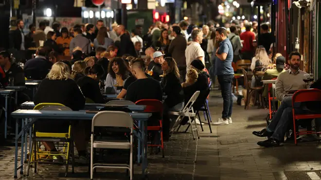 People out drinking in Soho. The new 'rule of six' restrictions come into effect next week