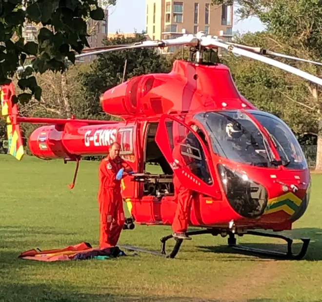 Pictures on social media show the air ambulance at the scene