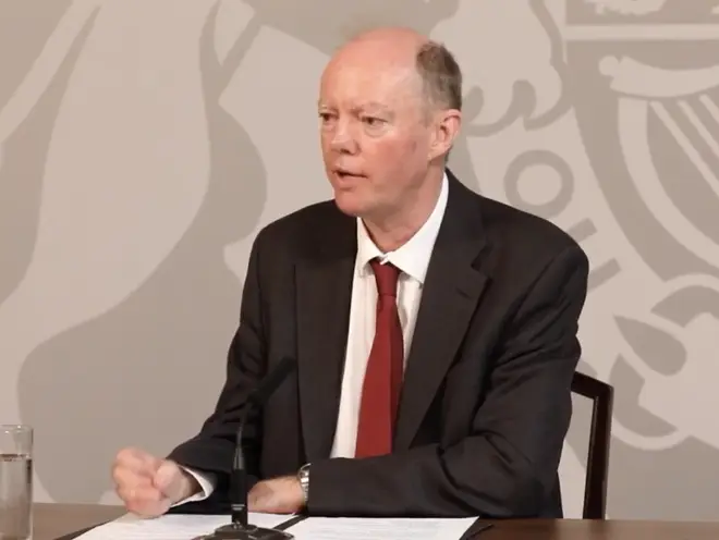 Professor Chris Whitty spoke at the press briefing on Monday