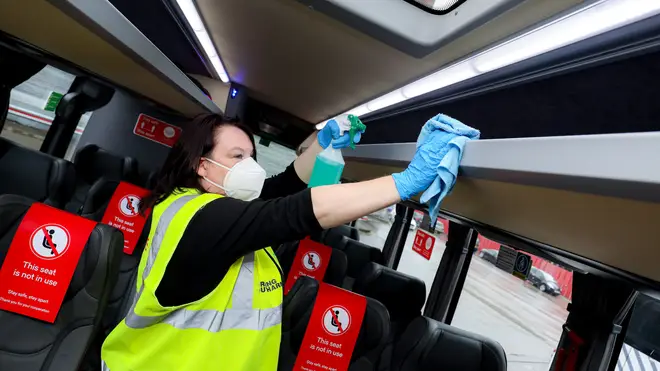 National Express coach being cleaned
