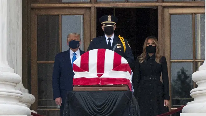 Donald Trump and First Lady Melania Trump pictured paying their respects to Supreme Court Justice Ruth Bader Ginsburg