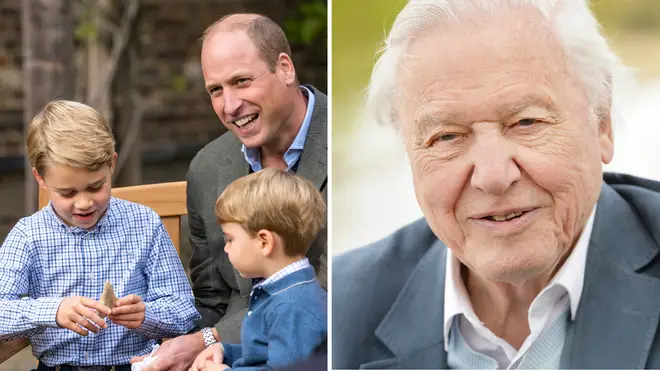 Prince George was pictured handling the fossilised tooth from an Carcharocles megalodon