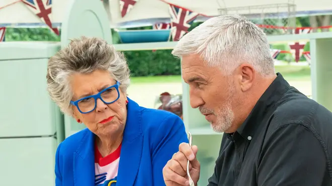 Prue Leith (left) judges the Bake Off competition alongside chef Paul Hollywood (right)