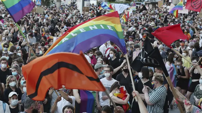 LGBT rights supporters protest against rising homophobia in Warsaw