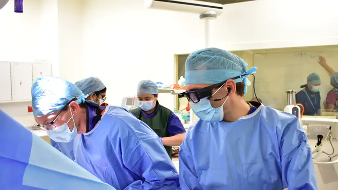 A surgeon uses the smart glasses CREDIT Royal Papworth Hospital