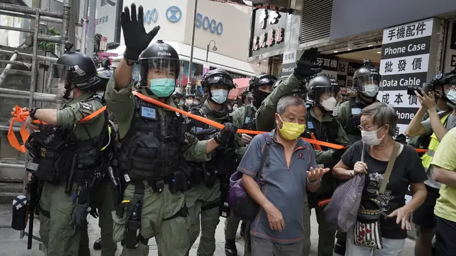 There was a heavy police presence after online calls urged people to join protests