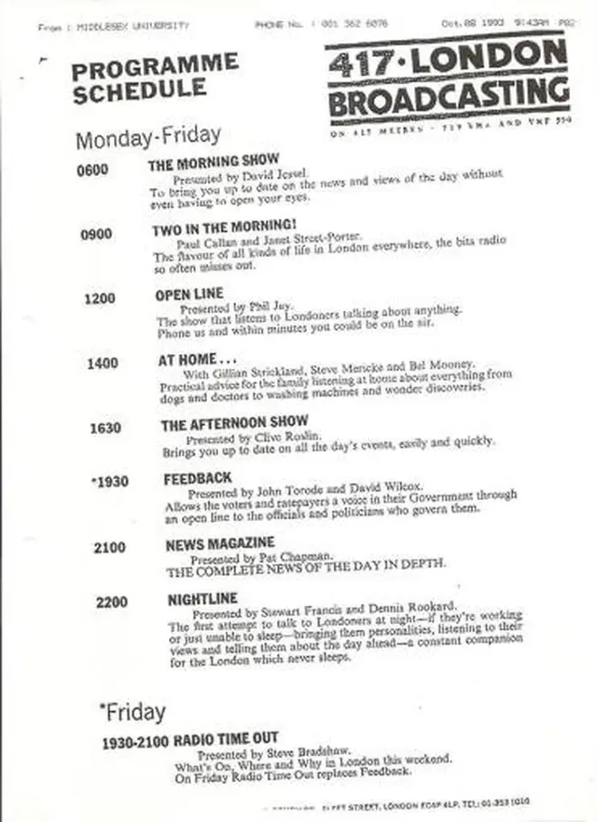 The first day's schedule on LBC