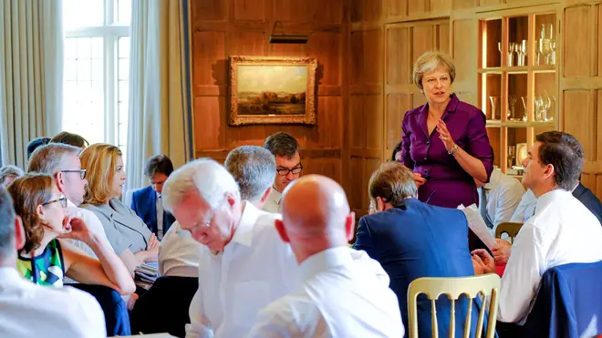 Theresa May speaking to Cabinet Ministers at Chequers