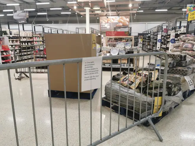 Some aisles in Welsh supermarkets have been shut as they are deemed "non-essential"