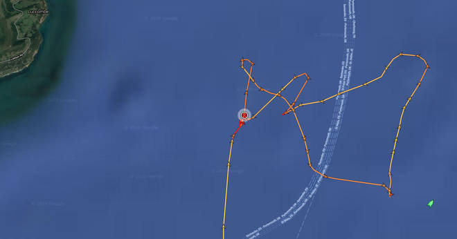 Close up maps from ship tracking site MarineTraffic.com shows the vessel zig-zagging south of the Isle of Wight.