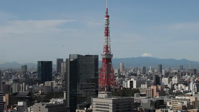 The Tokyo Tower with Mount Fuji in the distance (David Davies/PA)