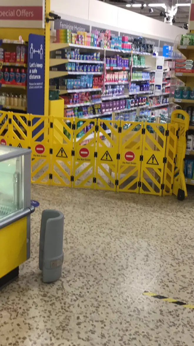 The aisle was covered with no entry signs