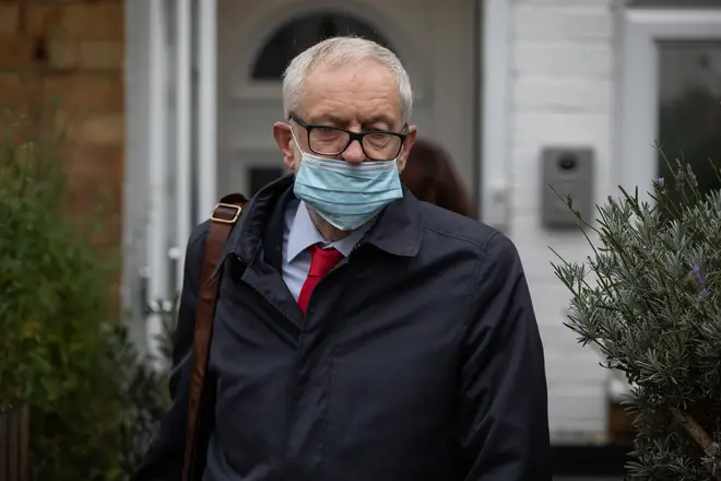 Former Labour leader Jeremy Corbyn leaves his house in North London