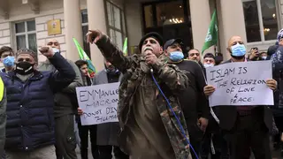 Islamic protesters have gathered outside the French embassy in London