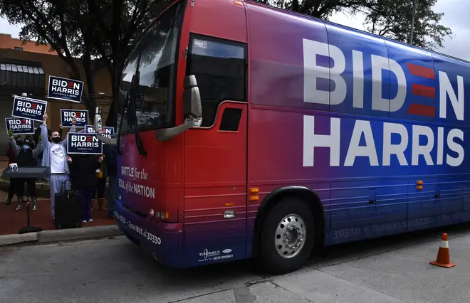 Trump supporters were seen surrounding a Joe Biden campaign bus in Texas