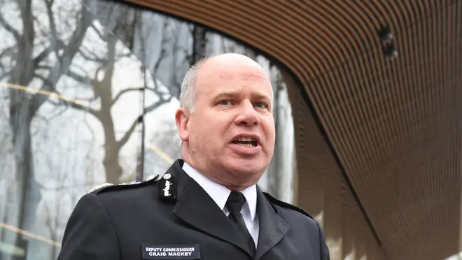 Craig Mackey speaking outside New Scotland Yard a week after the Westminster attack