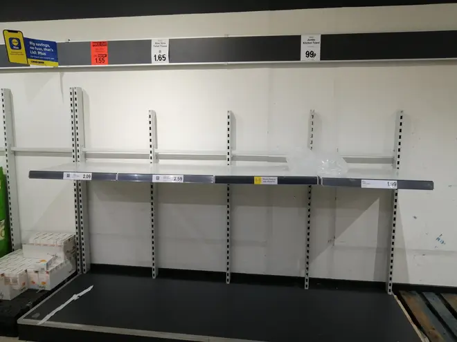 Shelves have been emptied in supermarkets across England ahead of a second national lockdown