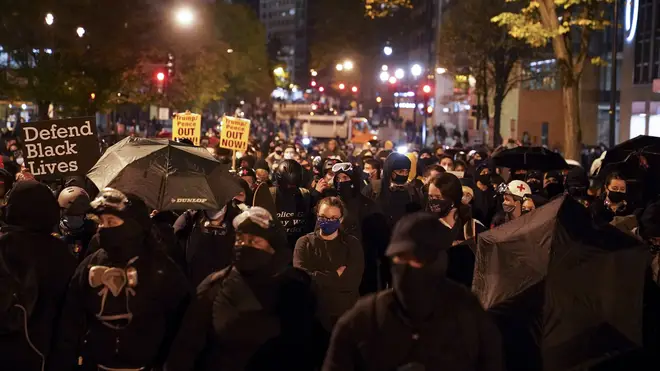 A Black Lives Matter march in Washington on election night