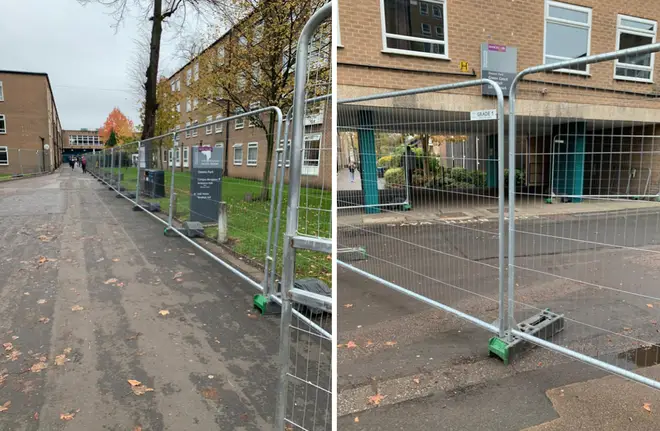 Fencing has been put up around many blocks and communal areas at Manchester Uni