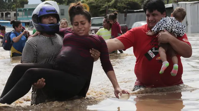A flooding rescue scene in Honduras