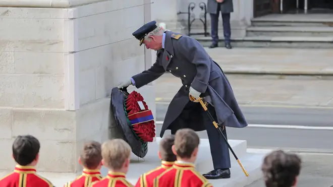 Prince Charles lays a wreath at the Cenotaph