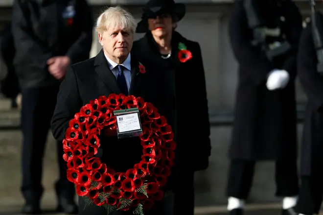Prime Minister Boris Johnson laid a poppy wreath at the Cenotaph in Westminster.