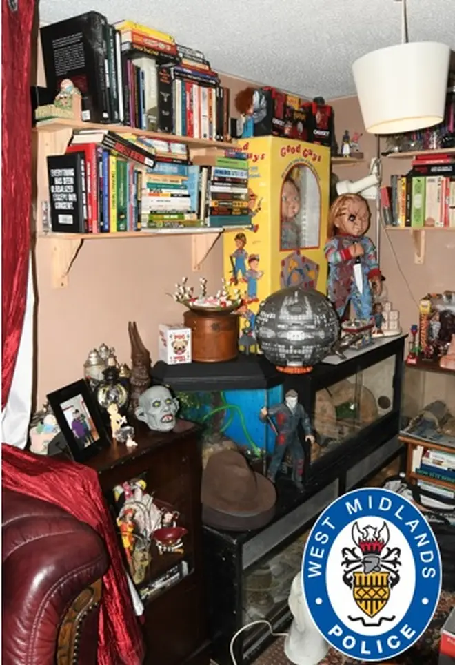 A workbench, tools and doll's heads found at the home of Nathan Maynard-Ellis in Tipton