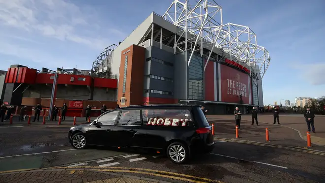 The hearse paused shortly outside Old Trafford football ground