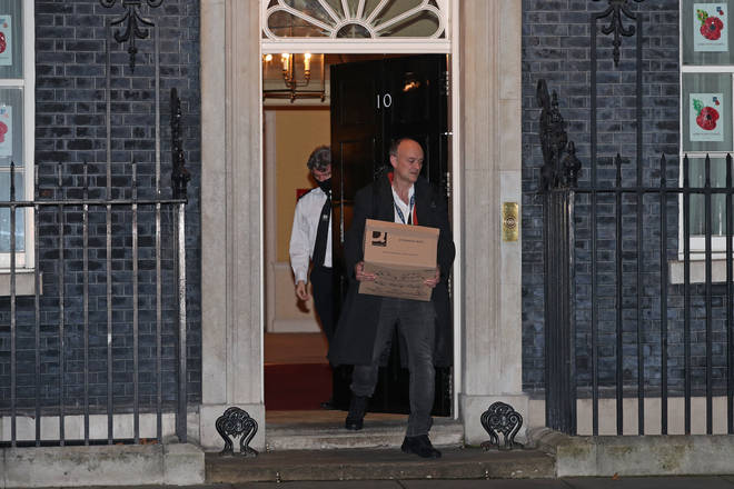 Dominic Cummings leaves 10 Downing Street with a box