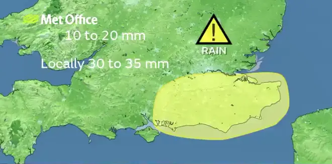 Parts of London and the South East have been issued with a yellow weather warning