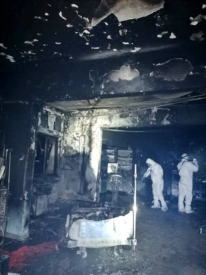 Pictures show burnt out hospital rooms following the blaze