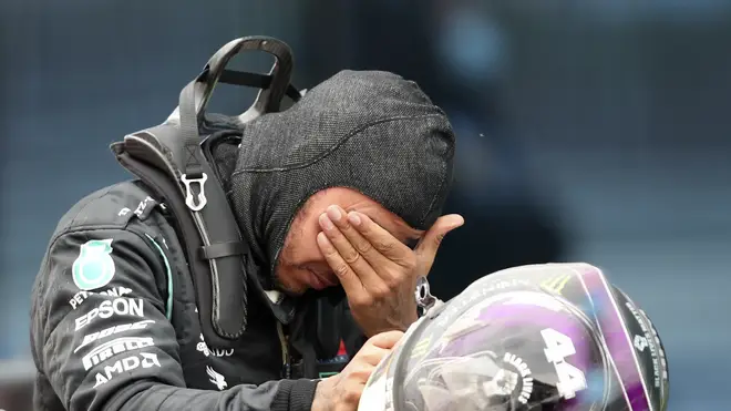 The British racing driver was visually emotional after clinching the chequered flag on Sunday