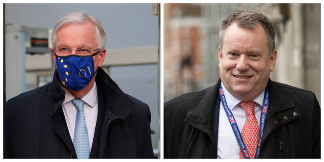 Talks will continue between EU chief negotiator Michel Barnier and UK negotiator Lord Frost (right)