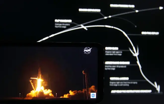 An Nasa illustration on the shows the SpaceX rocket's mission in stages