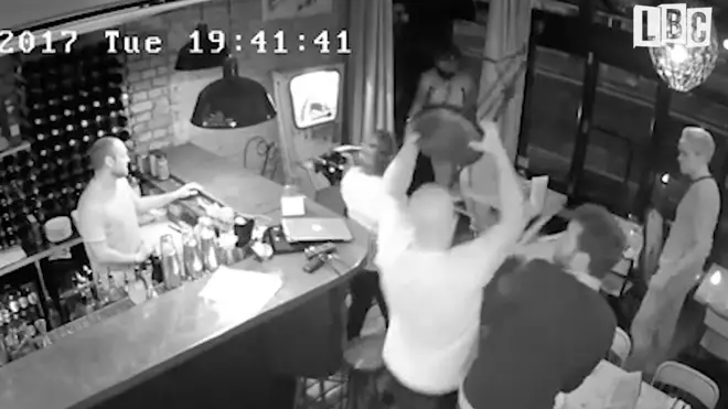 Brave customers fight of moped thief with stools