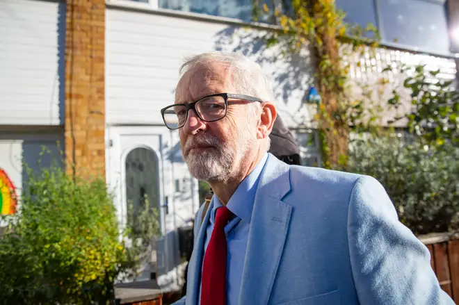 Jeremy Corbyn pictured outside his home earlier today
