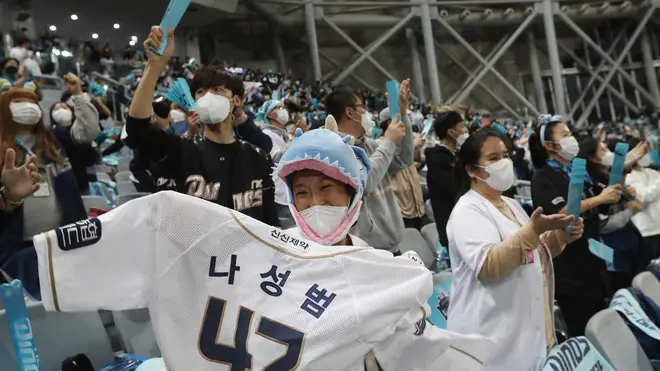 Fans at a baseball game in Seoul, South Korea