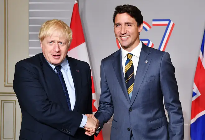File photo: Prime Minister Boris Johnson meets Canadian Prime Minister Justin Trudeau at the G7 summit