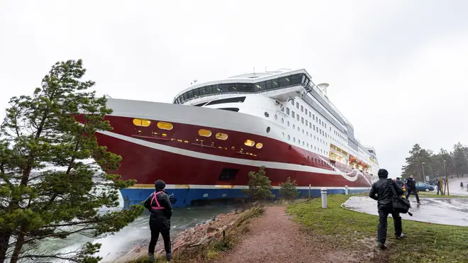 Cruise ship Viking Grace, run aground with passengers on board, south of Mariehamn, Finland
