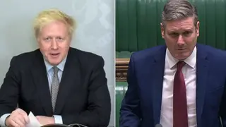 Boris Johnson and Sir Keir Starmer clashed during a fiery PMQs this afternoon