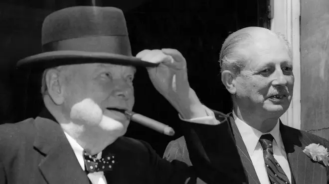 Sir Winston Churchill meets prime minister Harold Macmillan in 1959